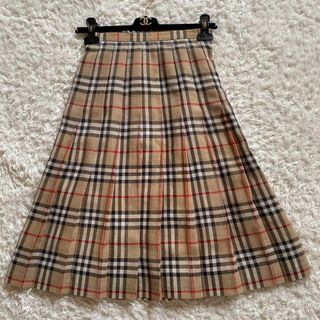 バーバリー(BURBERRY)のBURBERRY　スカート　ロング　ノバチェック　プリーツ　フレア　リネン混(ひざ丈スカート)