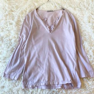 ジルサンダー(Jil Sander)の【良品】ジルサンダー フリル 長袖ブラウス カットソー ピンク系 パープル系 S(カットソー(長袖/七分))