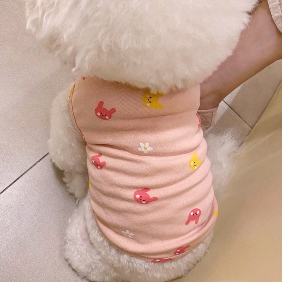 犬服猫服　ペット服　ペットウェア　ドッグウェア　袖なしピンクうさぎLサイズ ハンドメイドのペット(ペット服/アクセサリー)の商品写真