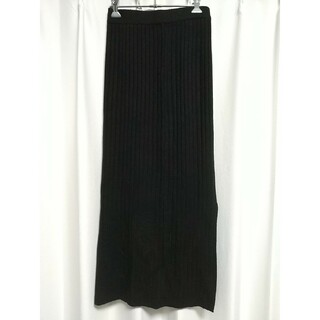 K&G リブ ニット ロングスカート S-Mサイズ 黒 ブラック モノトーン(ロングスカート)
