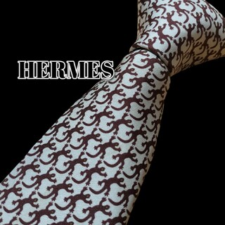 エルメス(Hermes)の★HERMES★　エルメス　ホワイト×レッド系　総柄　フランス製(ネクタイ)
