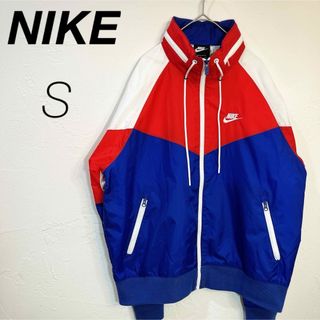 ナイキ(NIKE)のナイキ NIKE ナイロンジャケット トリコロール 内蔵フード付 S(ナイロンジャケット)