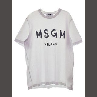 エムエスジイエム(MSGM)のエムエスジーエム MSGM ブラッシュ ロゴ Tシャツ グレー ホワイト M(Tシャツ/カットソー(半袖/袖なし))