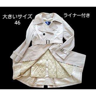 バーバリー(BURBERRY)の【美品】大きいサイズ46 バーバリー　シャドーチェック　ライナー付き　トレンチ(トレンチコート)