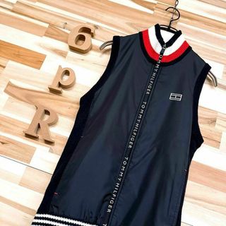 トミーヒルフィガー(TOMMY HILFIGER)の【トミーヒルフィガー】ゴルフ 中綿 ケーブルニット 切り替え ベスト M 紺×白(ウエア)