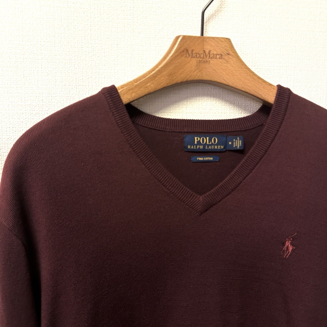 POLO（RALPH LAUREN）(ポロ)のPOLO RALPH LAUREN コットン100 Vネックセーター　RED メンズのトップス(ニット/セーター)の商品写真