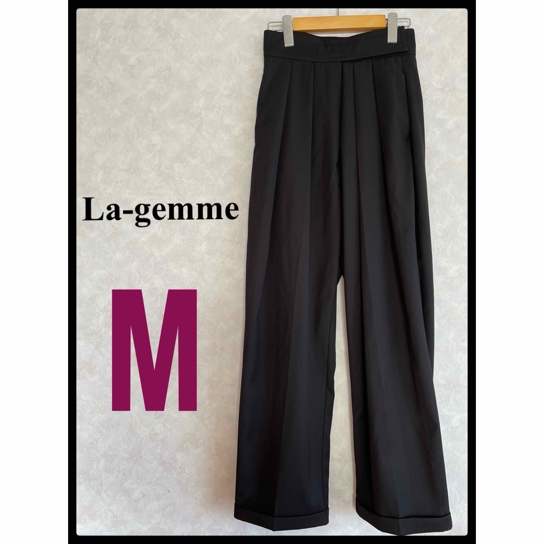 La-gemme ラジエム　タックワイドパンツ　黒　M レディースのパンツ(カジュアルパンツ)の商品写真