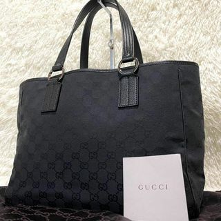 極美品　GUCCI  グッチ　トートバッグ　GG柄　キャンバス　レザー　A4 黒