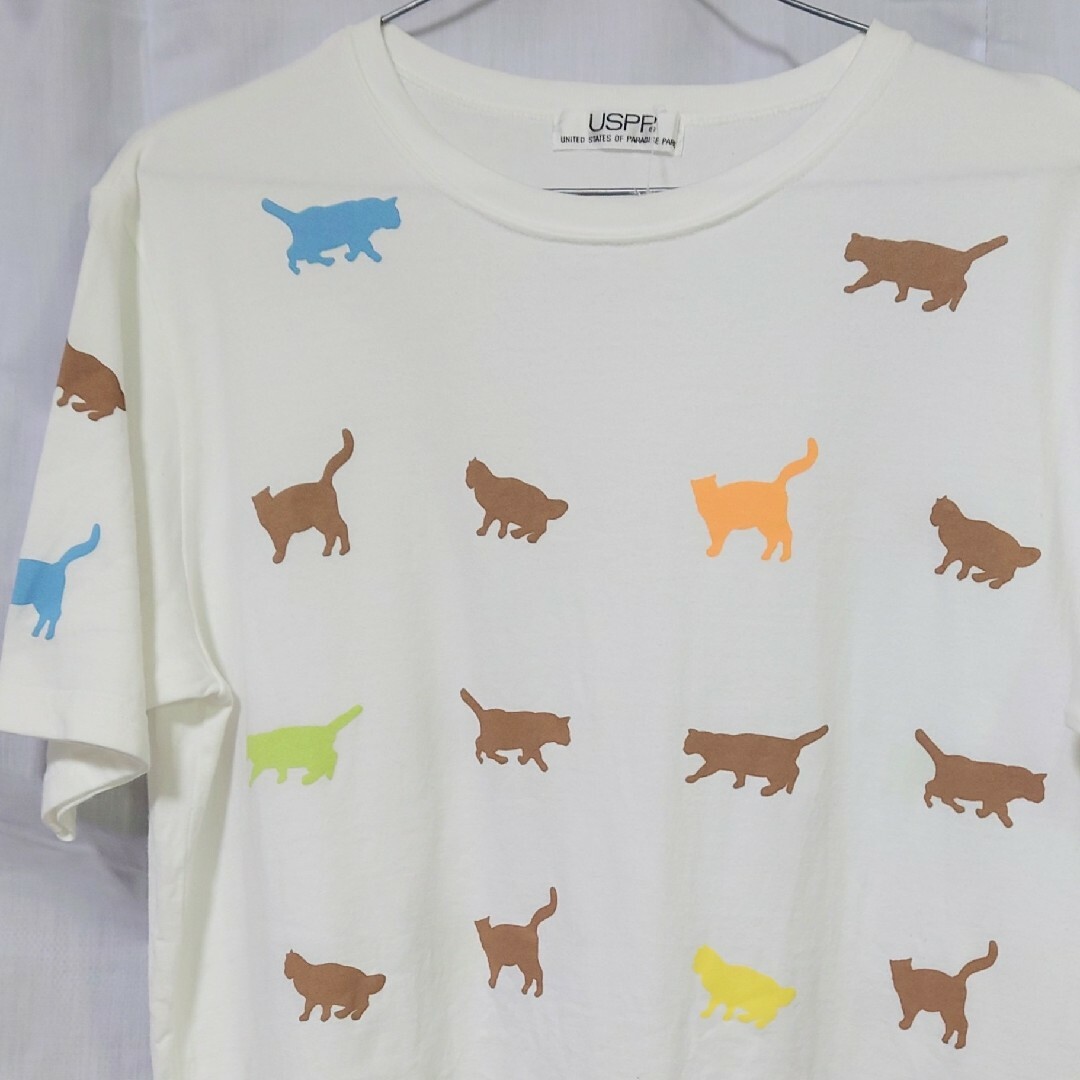 USPP 半袖シャツ 茶猫 ホワイト L ブラウンキャット レディースのトップス(Tシャツ(半袖/袖なし))の商品写真