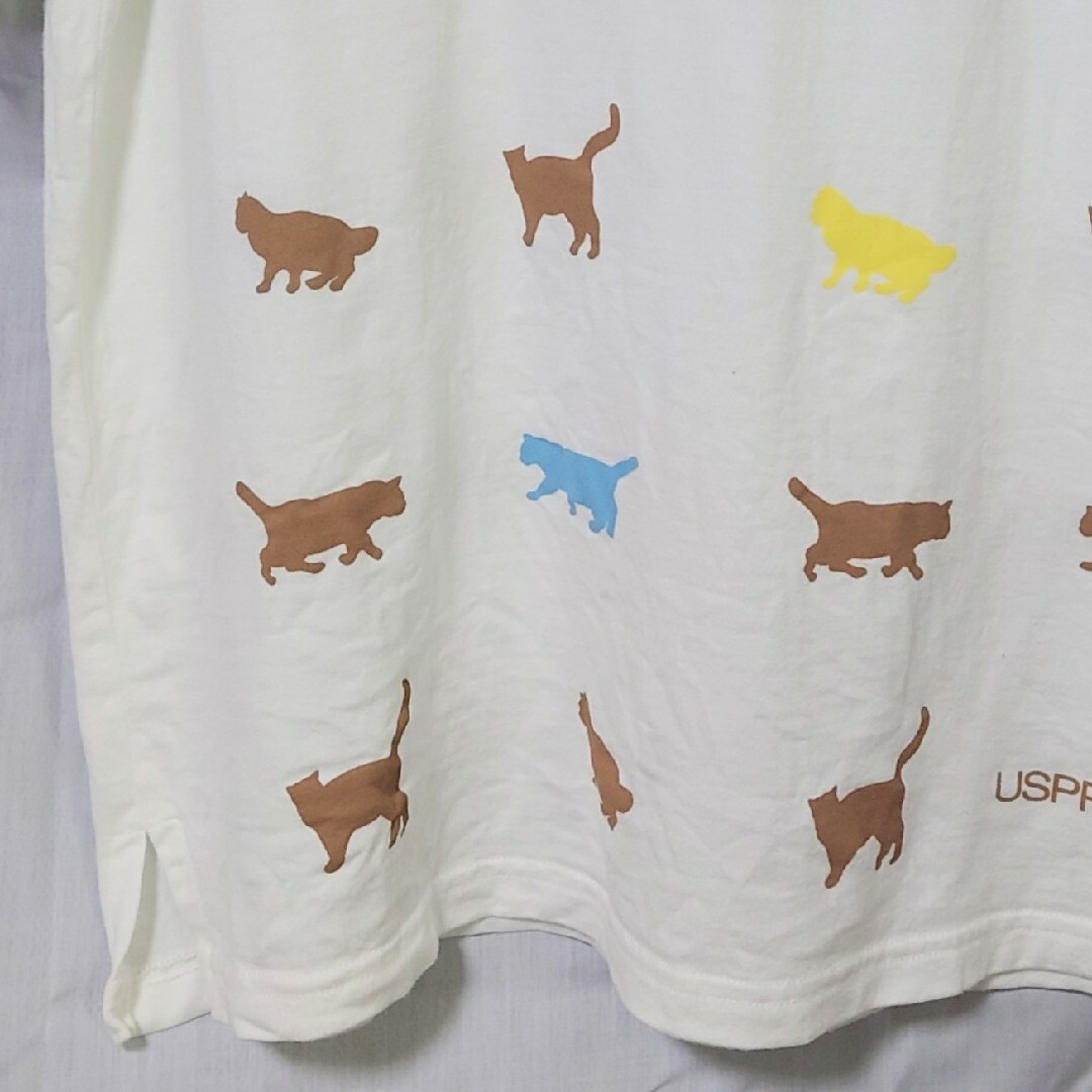 USPP 半袖シャツ 茶猫 ホワイト L ブラウンキャット レディースのトップス(Tシャツ(半袖/袖なし))の商品写真