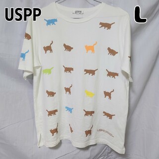 USPP 半袖シャツ 茶猫 ホワイト L ブラウンキャット(Tシャツ(半袖/袖なし))