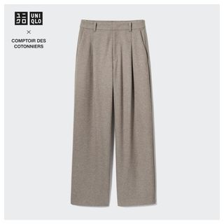 ユニクロ(UNIQLO)のUNIQLO ブラッシュドジャージータックワイドパンツ ベージュ S(カジュアルパンツ)