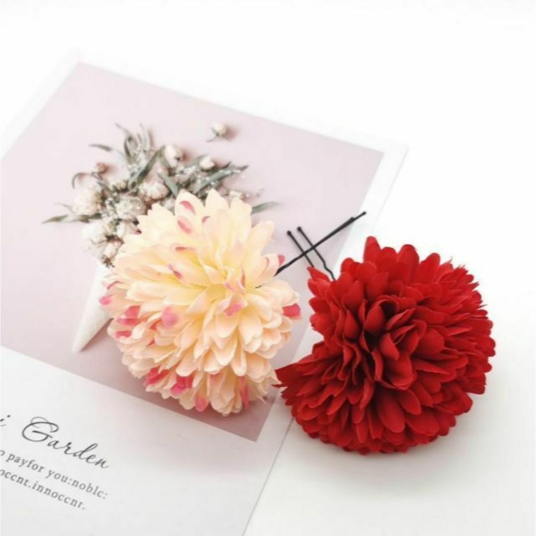新品✨かんざし 着物におすすめ♡フラワーヘアピン 2色セット 赤×桃色 軽量 花 レディースのヘアアクセサリー(ヘアピン)の商品写真