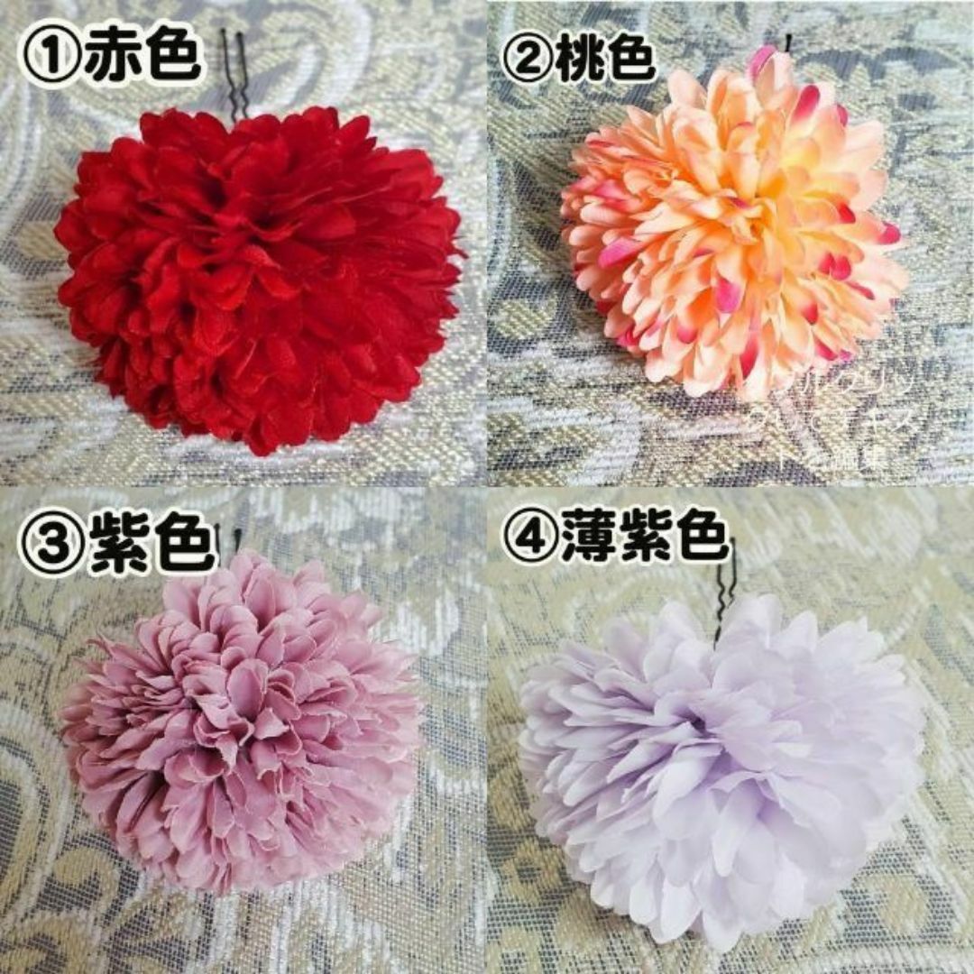 新品✨かんざし 着物におすすめ♡フラワーヘアピン 2色セット 赤×桃色 軽量 花 レディースのヘアアクセサリー(ヘアピン)の商品写真