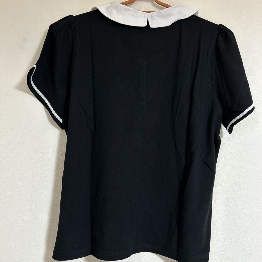 大きいサイズ  襟付き デザイン  プルオーバー  ブラック レディースのトップス(カットソー(半袖/袖なし))の商品写真