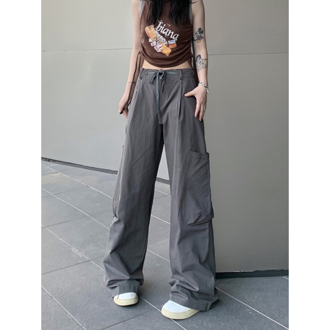 カーゴパンツ ワイドパンツ パンツ ロング レディース グレーの カーゴパンツ ワイドパンツ パンツ ロング レディース グレーの