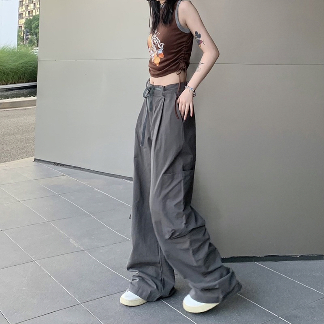 カーゴパンツ ワイドパンツ パンツ ロング レディース グレーの カーゴパンツ ワイドパンツ パンツ ロング レディース グレーの