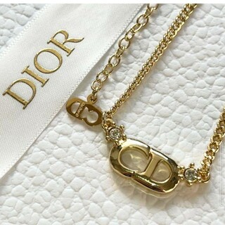 クリスチャンディオール(Christian Dior)のクリスチャンディオール　ゴールド ロゴ ネックレス　CD ロゴ　ラインストーン(ネックレス)