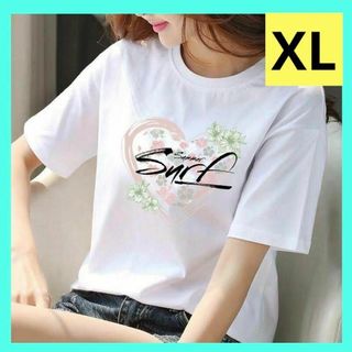 サーフィン　サーフ　ハート ハイビスカス 半袖 ピンク XL(LL)　即日発送(Tシャツ(半袖/袖なし))