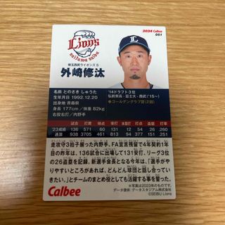 サイタマセイブライオンズ(埼玉西武ライオンズ)のカルビー ２０２４プロ野球チップス　ライオンズ　外崎(シングルカード)