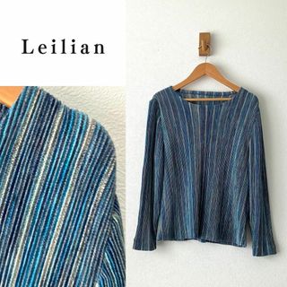 レリアン(leilian)のレリアン プリーツ ブルーラメストライプ 伸縮ニットプルオーバー(チュニック)