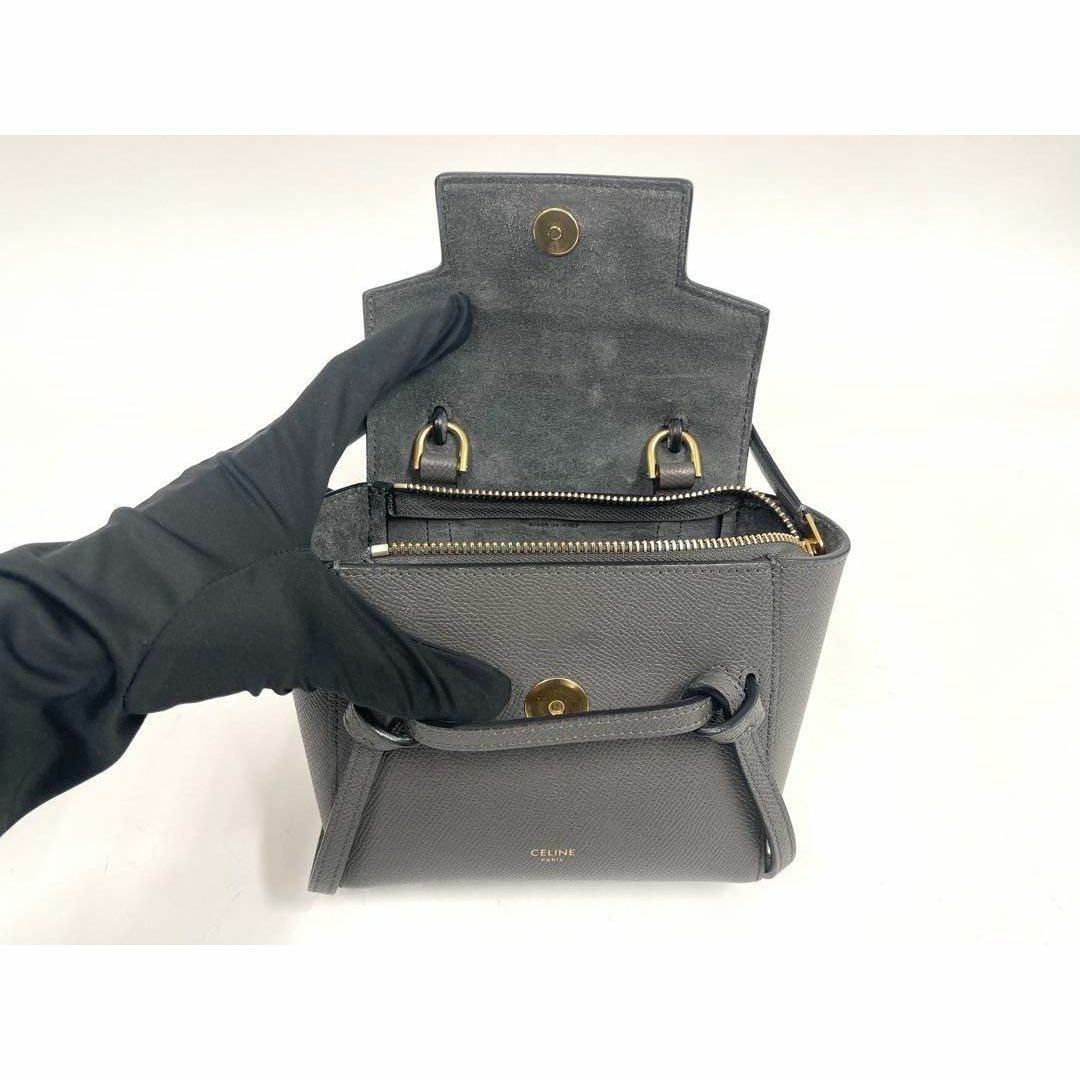セリーヌ ベルトバッグ ピコ レザー 2WAYハンドバッグ グレー セリーヌ ベルトバッグ ピコ レザー 2WAYハンドバッグ グレー