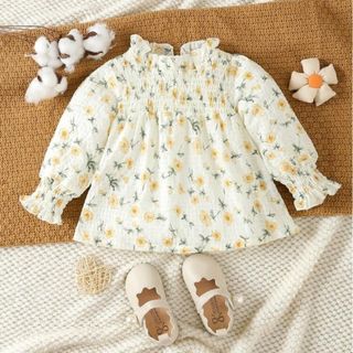 美品 ベビーキッズ 花柄シフォンブラウス トップス 1枚 80サイズ(シャツ/カットソー)