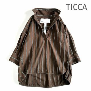 ティッカ(TICCA)のTICCA スキッパー ストライプシャツ ブラウス ブラウン(シャツ/ブラウス(長袖/七分))