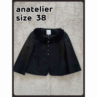 anatelier - アナトリエ　ジャケット　ノーカラー　スーツ　上着　黒　ブラック　花　襟フリル