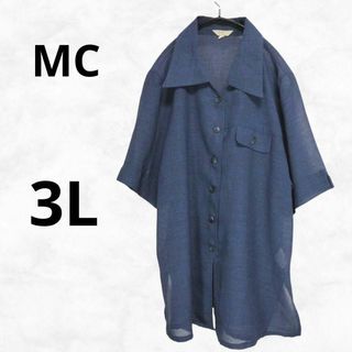 【MC】エムシー シャツ（3L）ネイビー 薄手 レディース 半袖 無地(シャツ/ブラウス(半袖/袖なし))