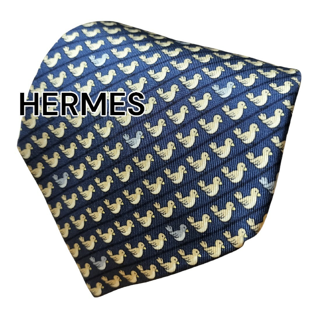 Hermes(エルメス)の【HERMES】　エルメス　ネイビー系　アニマル柄　フランス製 メンズのファッション小物(ネクタイ)の商品写真