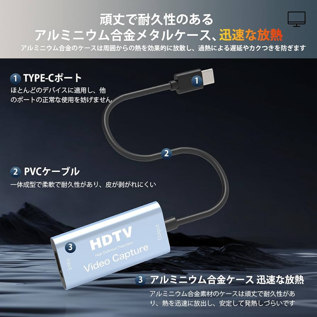 新品 HDMI ビデオチャプター TYPEC スマホ/家電/カメラのテレビ/映像機器(映像用ケーブル)の商品写真