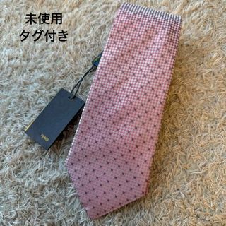 【未使用】FENDI  ズッカ 総柄 シルク100% ネクタイ ピンク