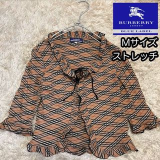 バーバリーブルーレーベル(BURBERRY BLUE LABEL)の希少【バーバリーブルーレーベル】フリルリボンカーディガン Mサイズ ノバチェック(カーディガン)