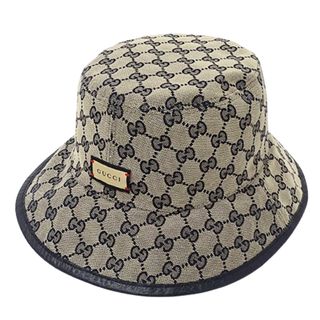 Gucci - グッチ GUCCI ハット レディース ブランド バケットハット ホースビット GGキャンバス ネイビー ベージュ 700851 S リバーシブル おしゃれ 【中古】