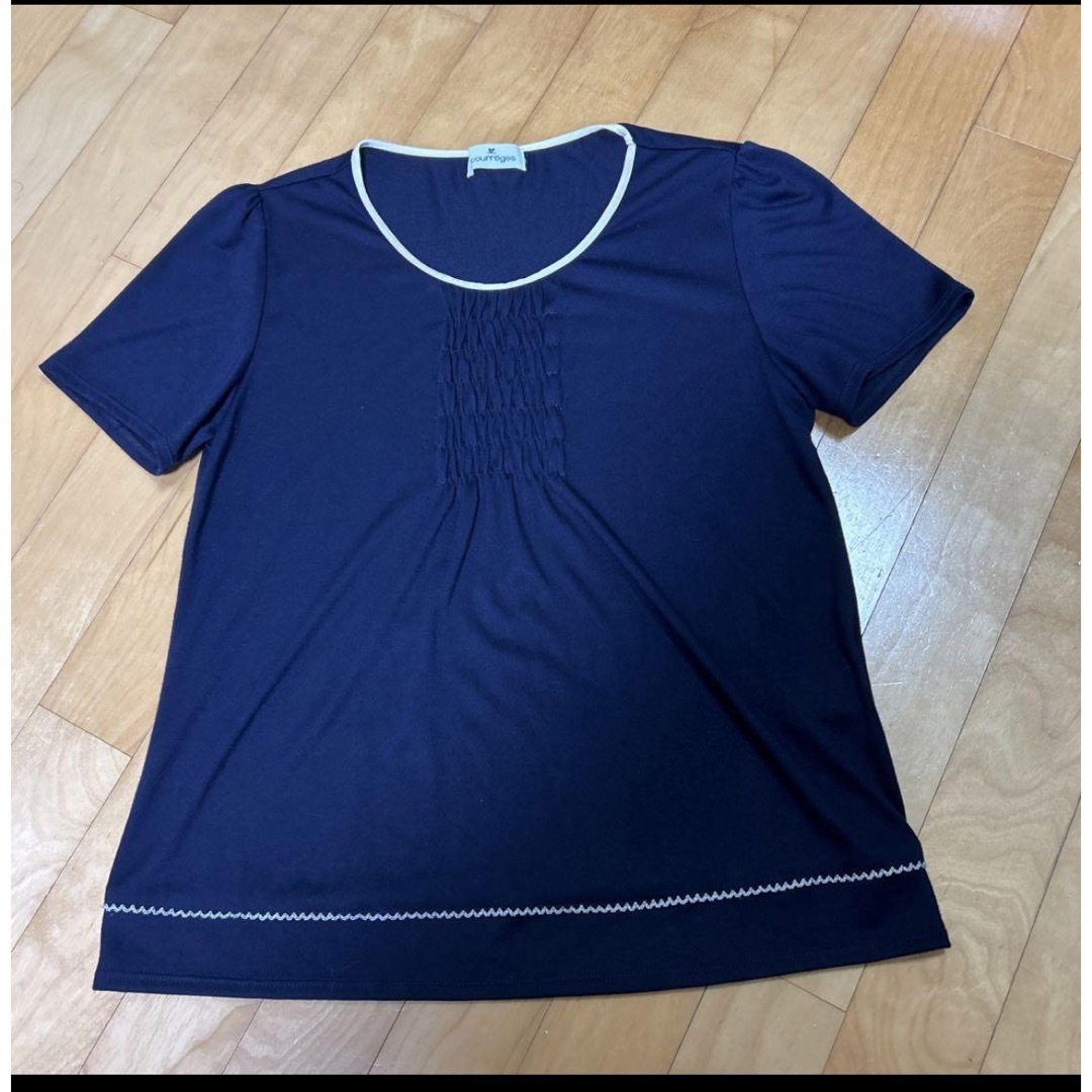 Courreges(クレージュ)のクレージュ  半袖テイシャツ　濃紺　サイズ40  トップス　カットソー　美品 レディースのトップス(カットソー(半袖/袖なし))の商品写真