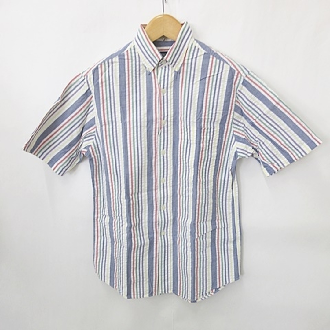 ランズエンド シャツ カジュアル 半袖 ボタンダウン ストライプ 綿 白 S メンズのトップス(シャツ)の商品写真