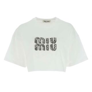 ミュウミュウ(miumiu)の【MIUMIU】ラインストーン  ロゴ コットン Tシャツ(Tシャツ(半袖/袖なし))