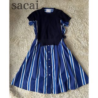 サカイ(sacai)の美品！sacai  ニット　ドッキング　ワンピース　ストライプ　綾瀬はるか着用(ロングワンピース/マキシワンピース)