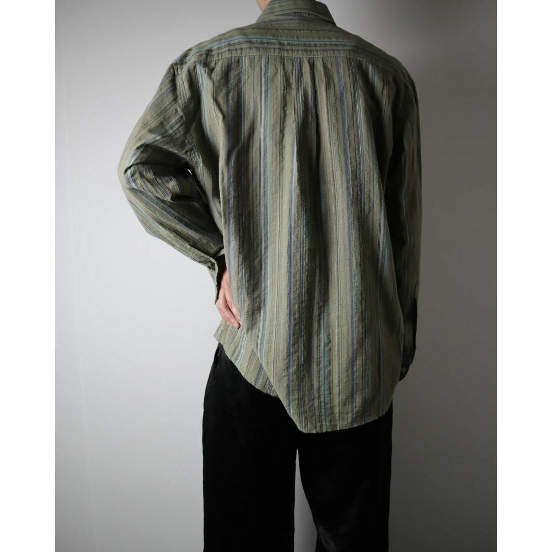 VINTAGE(ヴィンテージ)のマルチストライプ コットン 長袖シャツ くすみ緑 80s 90s vintage メンズのトップス(シャツ)の商品写真