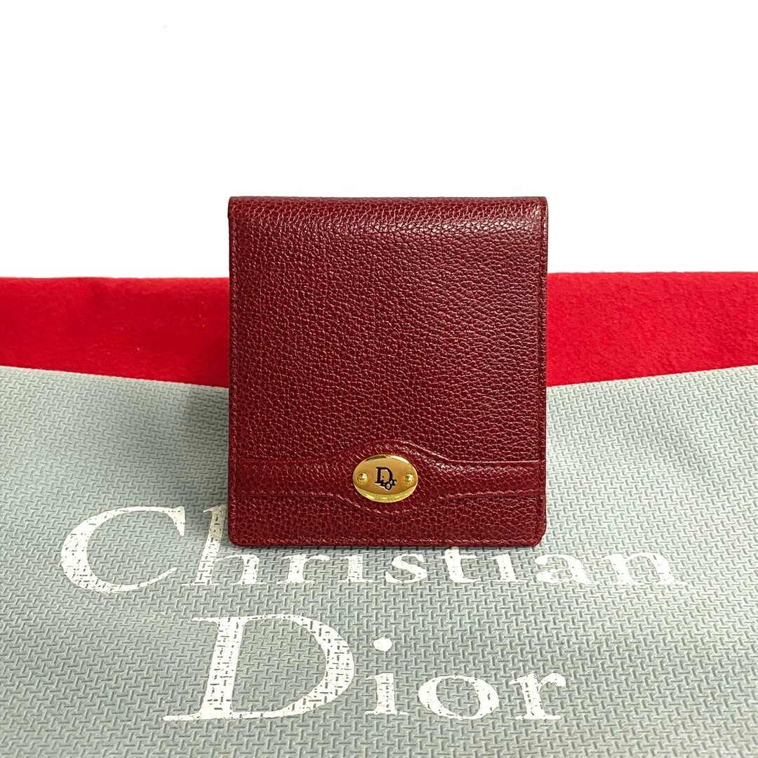 Dior(ディオール)のほぼ未使用 希少品 Christian Dior クリスチャンディオール ロゴ 金具 レザー 本革 二つ折り 財布 札入れ カード入れ ボルドー 赤 64560 レディースのファッション小物(財布)の商品写真