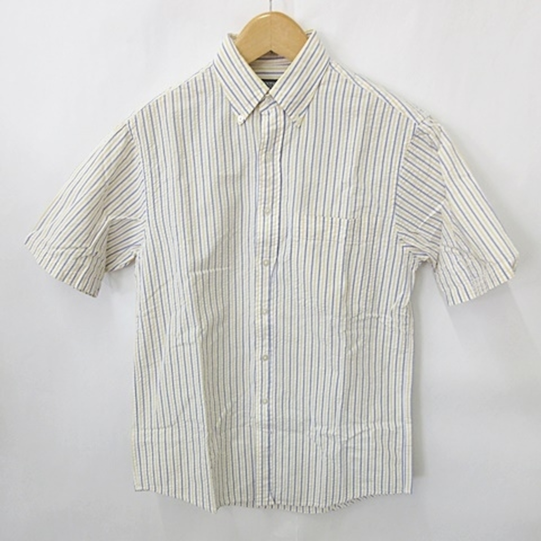 ランズエンド シャツ カジュアル 半袖 ボタンダウン ストライプ 綿 白 黄 S メンズのトップス(シャツ)の商品写真