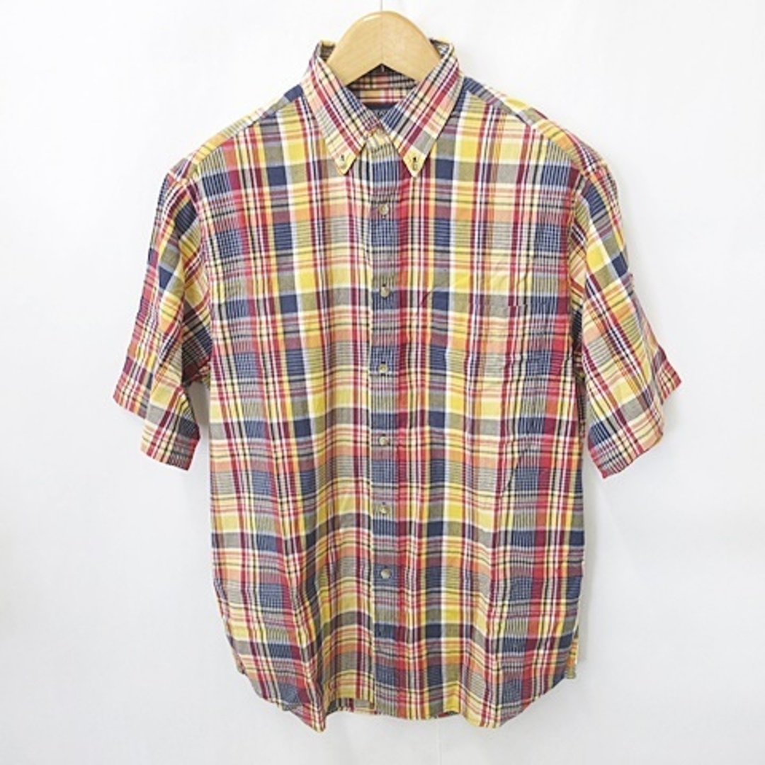 ランズエンド シャツ カジュアル 半袖 ボタンダウン チェック柄 綿 黄 赤 M メンズのトップス(シャツ)の商品写真