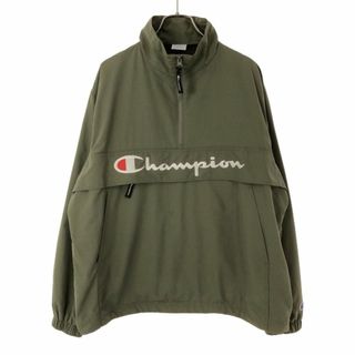 チャンピオン(Champion)のチャンピオン 長袖 ハーフジップ ナイロンジャケット S カーキ系 Champion プルオーバー 裏メッシュ メンズ 古着 【240421】(ナイロンジャケット)