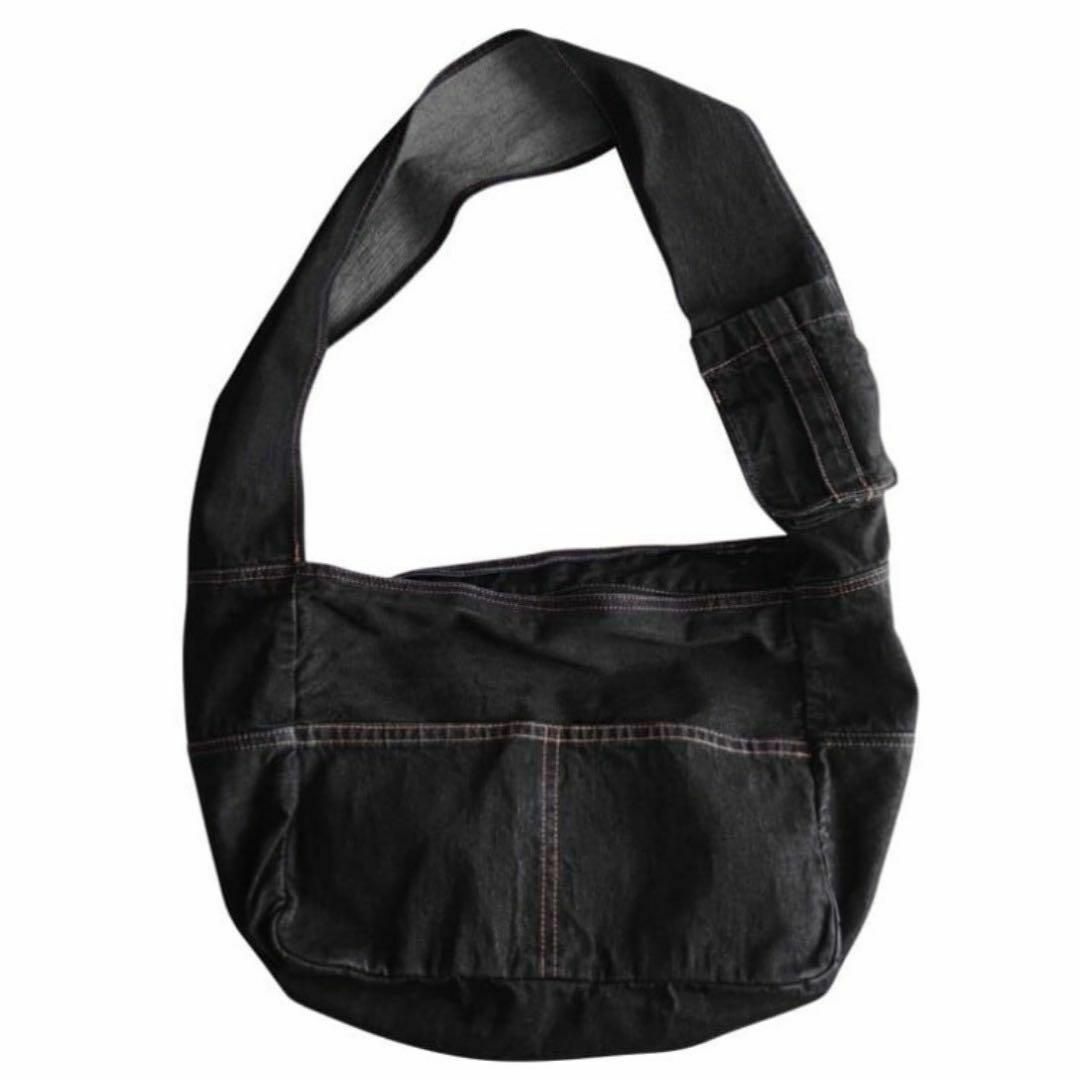 ショルダーバッグ ニュースペーパーバッグ ミリタリーバッグ 黒 デニム レディースのバッグ(ボディバッグ/ウエストポーチ)の商品写真