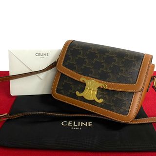 セリーヌ(celine)のほぼ未使用 袋付 CELINE セリーヌ ティーン トリオンフ ロゴ レザー 本革 ミニ ショルダーバッグ ポシェット サコッシュ ブラウン 59269(ショルダーバッグ)