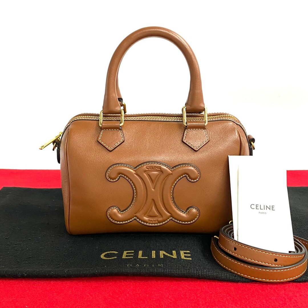 celine(セリーヌ)のほぼ未使用 CELINE セリーヌ キュイル トリオンフ ロゴ  レザー 2way スモール ボストンバッグ ハンドバッグ ショルダーバッグ 30420 レディースのバッグ(ハンドバッグ)の商品写真