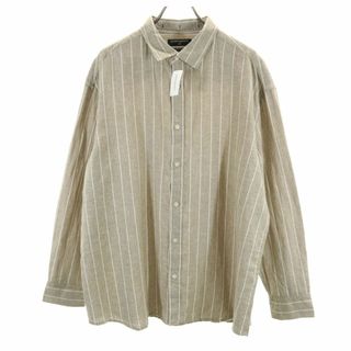 未使用 バナナリパブリック ストライプ 長袖 リネンブレンド シャツ XL ベージュ系 Banana Republic タグ付き メンズ 古着 【240421】