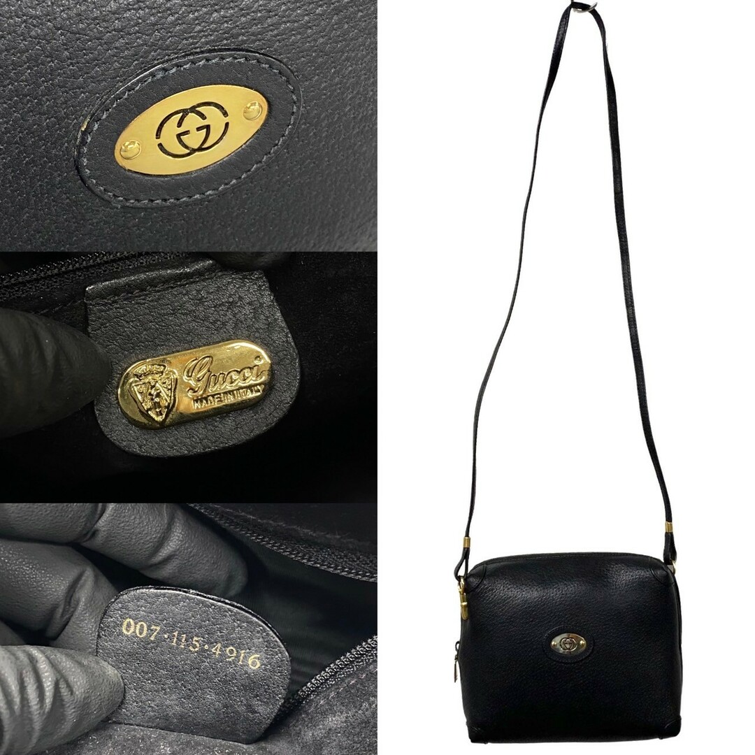 Gucci(グッチ)の未使用保管品 袋付き GUCCI グッチ オールドグッチ ヴィンテージ GG ロゴ 金具 レザー 本革 ミニ ショルダーバッグ ポシェット 黒 620-2 レディースのバッグ(ショルダーバッグ)の商品写真