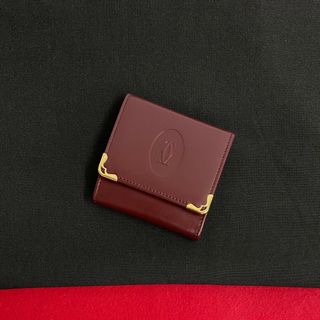 カルティエ(Cartier)の未使用保管品 希少品 CARTIER カルティエ ヴィンテージ マストライン ロゴ カーフレザー 本革 コインケース 小銭入れ ボルドー 04193(コインケース)